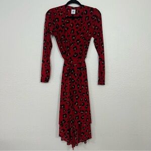Cabi Siren Red Wrap Dress Leopard Animal‎ Print Style # 5771 Women’s Size XS